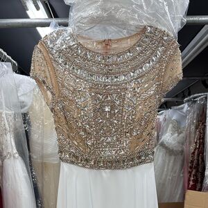 1615 White Dress Iridescent Beaded Top